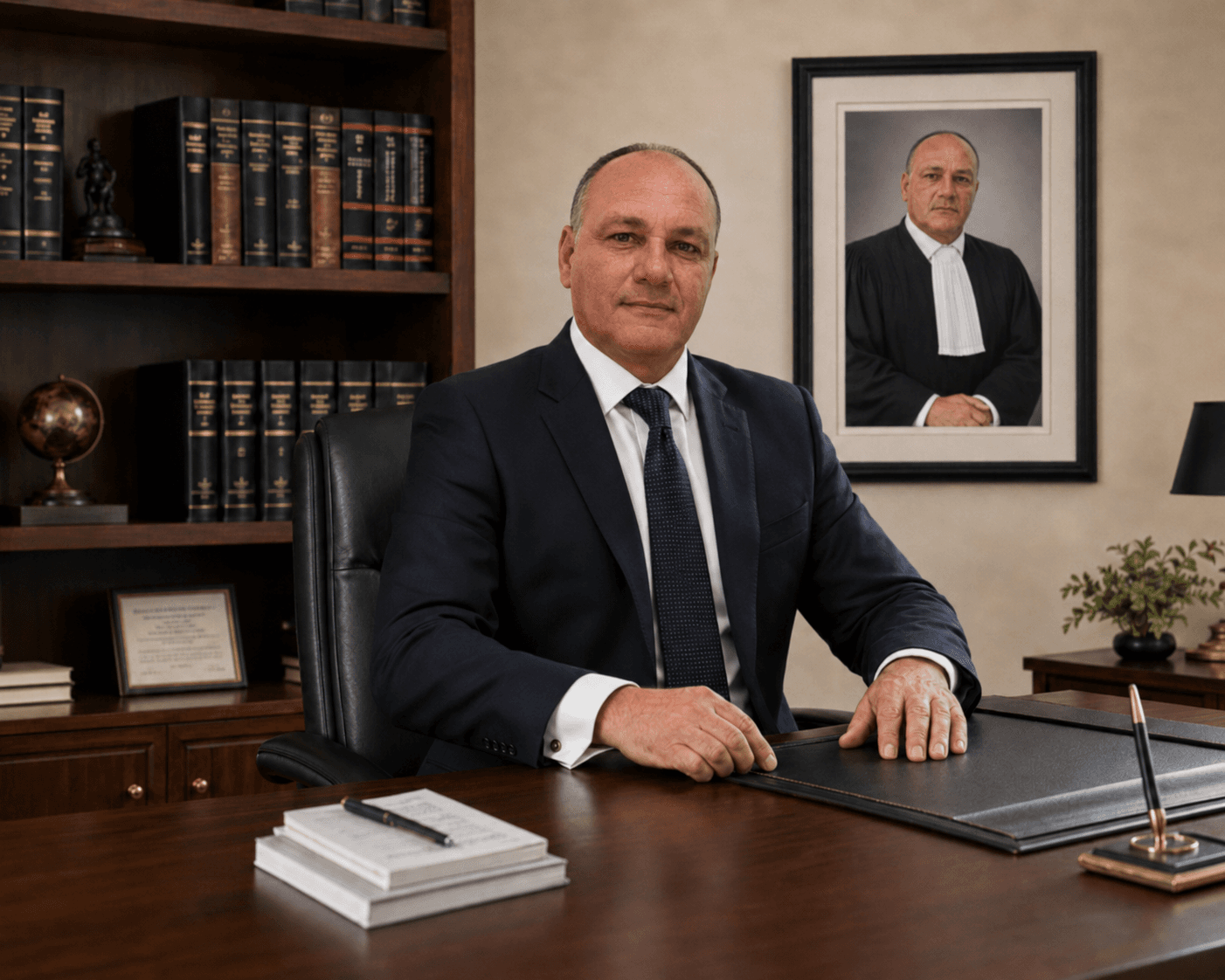 Maître Louis Deschamps, Notaire à Calais dans son bureau